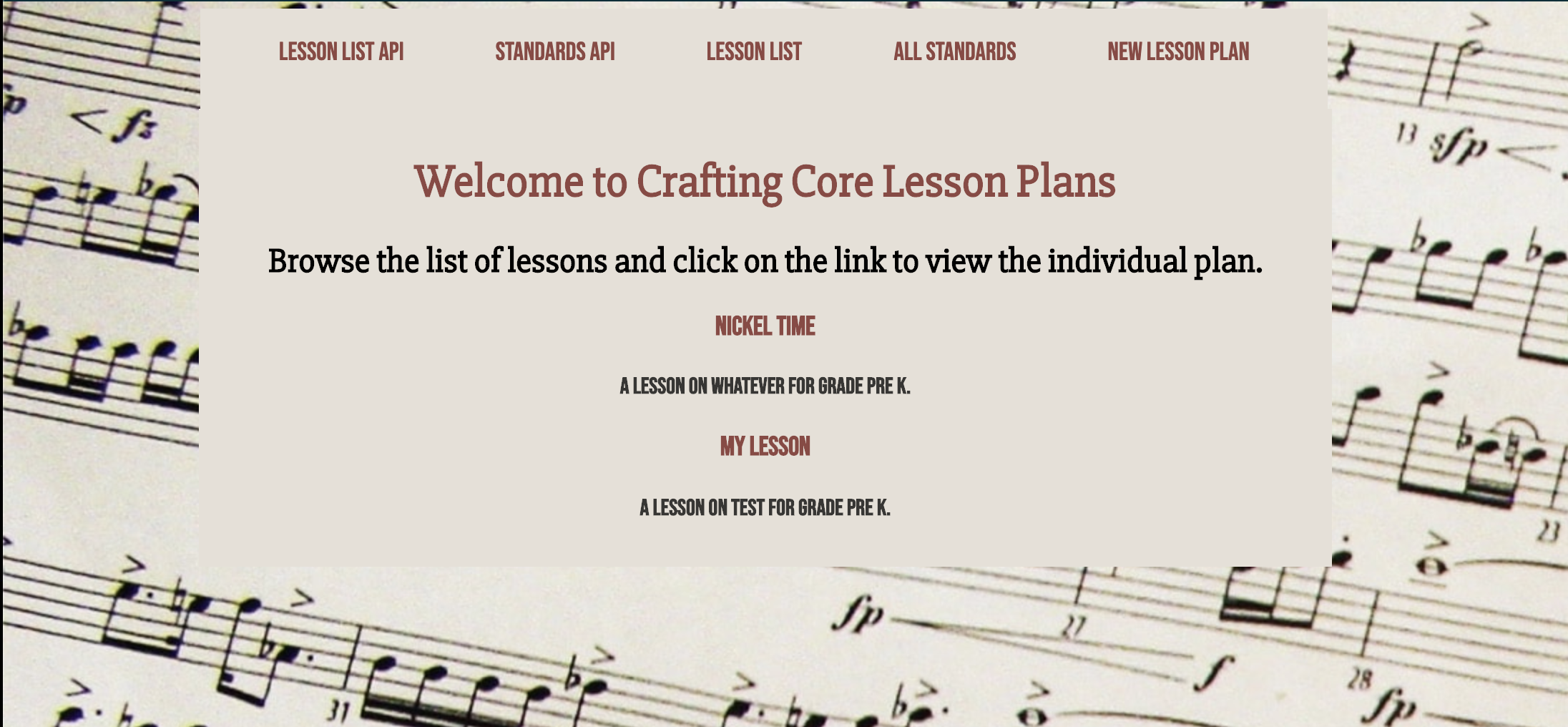 screenshot of mock lesson plans